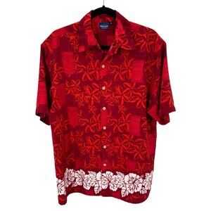 Sideout Mens Hawaiian Red Floral Short Sleeve Button-Up Shirt M